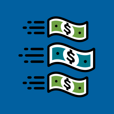 illustration of three dollar bills speeding together to the right