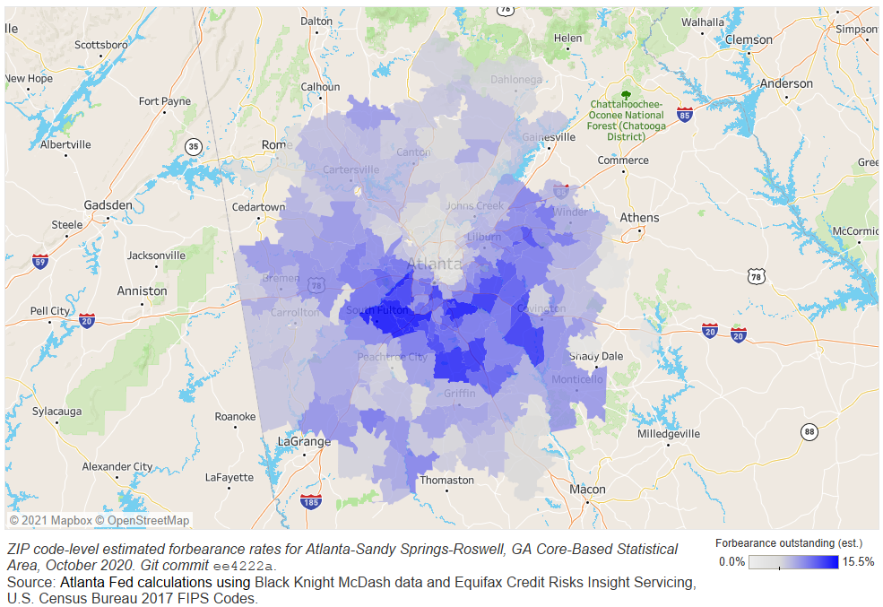 Zip Code Level Estimated Forbearance Rates for Atlanta Sandy Springs Roswell