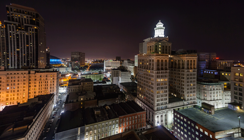 New Orleans cityscape at night