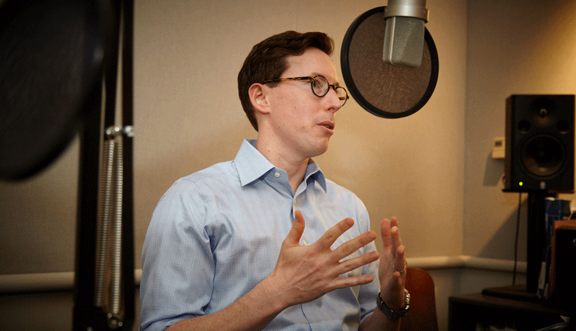 Nick Parker, a senior business survey specialist in the research department of the Atlanta Fed, at the recording of a podcast episode.