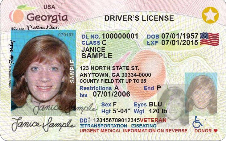 state of Georgia sample driver's license that is compliant with REALID